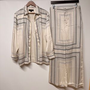 Zara Cream matching set Shirt (L) + Pants (M) with Black Pinstripes